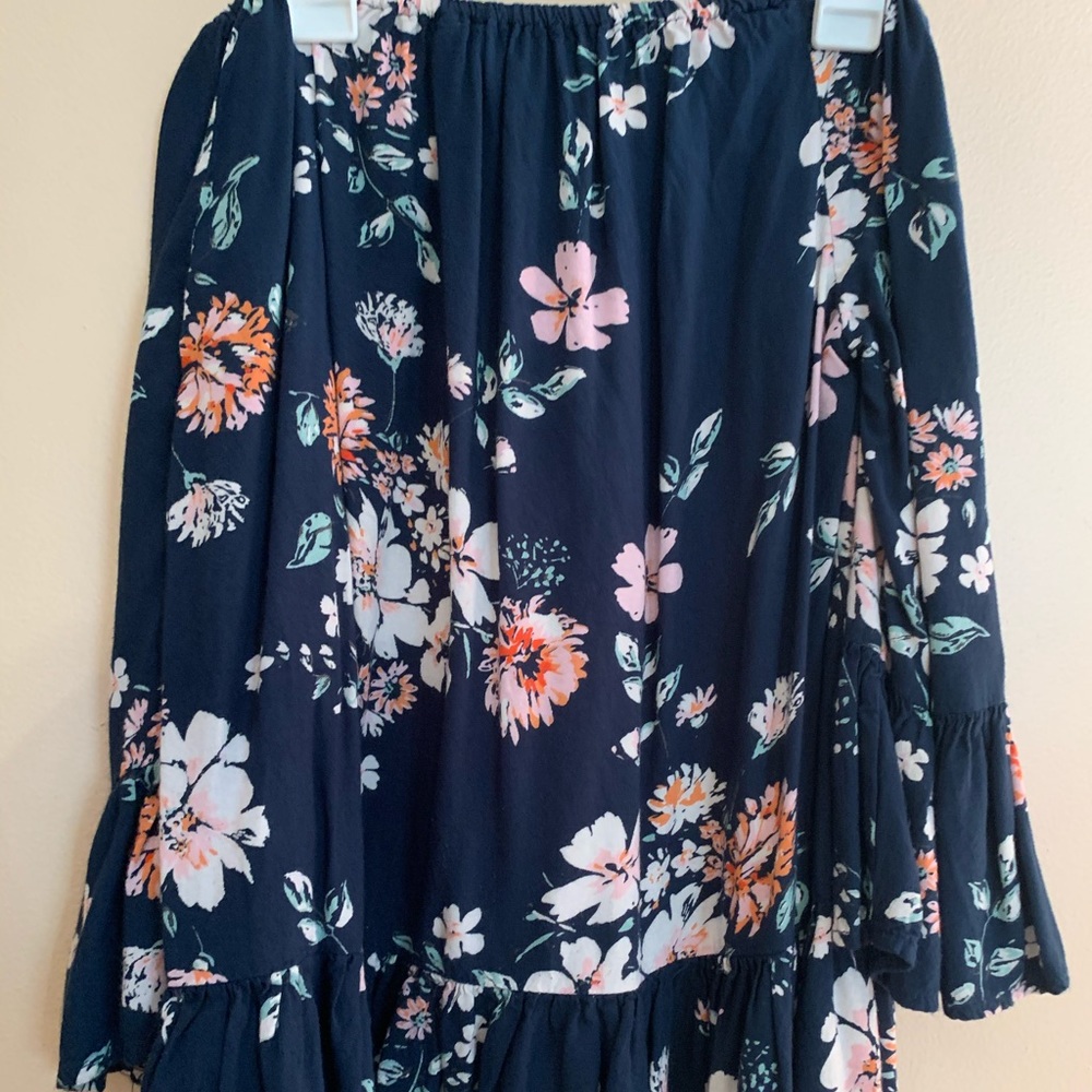Navy and pink flower off-the-shoulder top